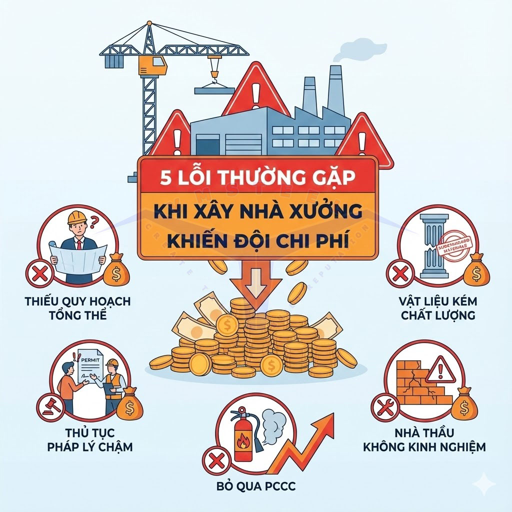 5 lỗi thường gặp khi xây nhà xưởng khiến đội chi phí | VMSTEEL