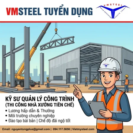 Tuyển dụng kỹ sư quản lý công trình nhà xưởng tiền chế