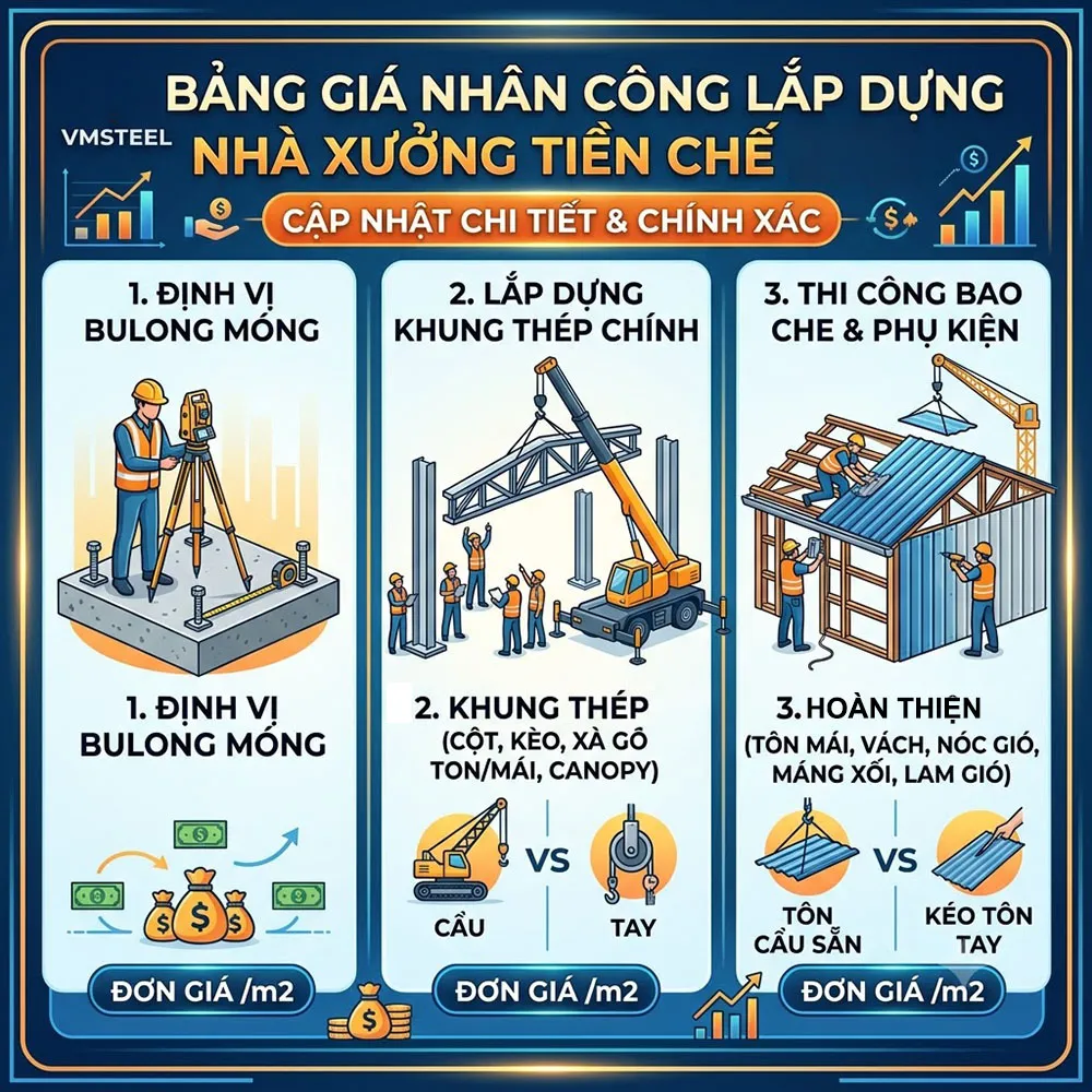 Giá nhân công lắp dựng nhà xưởng tiền chế